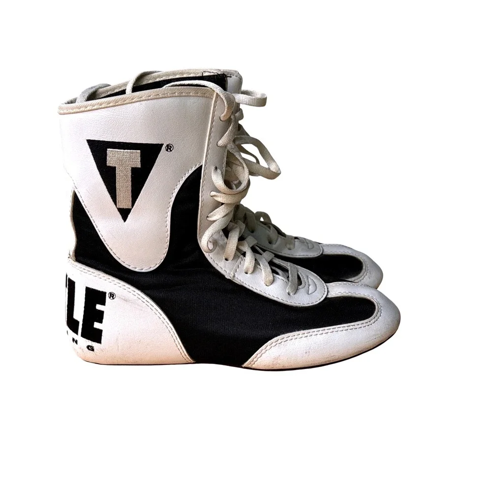 TITLE Boxing Speed Flex Boxing Shoes Boys Size 2 White &‎ Black Train Spar Box